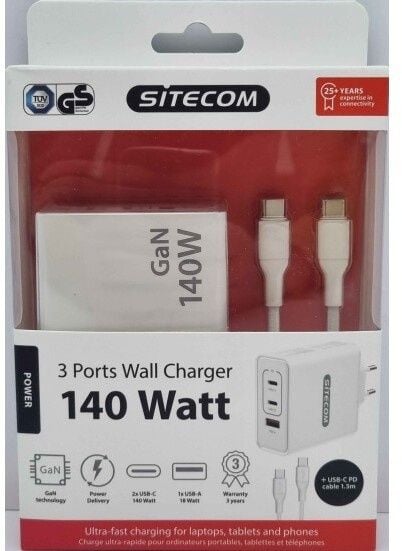 Sitecom 3-poorts wandlader 140 Watt met GaN-technologie - Wit