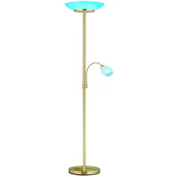 Decken Fluter dimmbar messing Steh Leuchte Glas weiß Fernbedienung im Set inkl. RGB LED Leuchtmittel