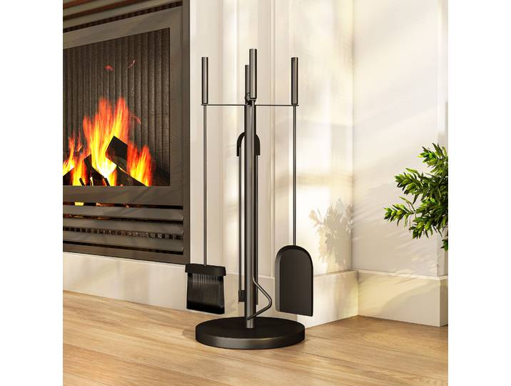 Outsunny Serviteur Cheminée 5 Pièces Métal Noir