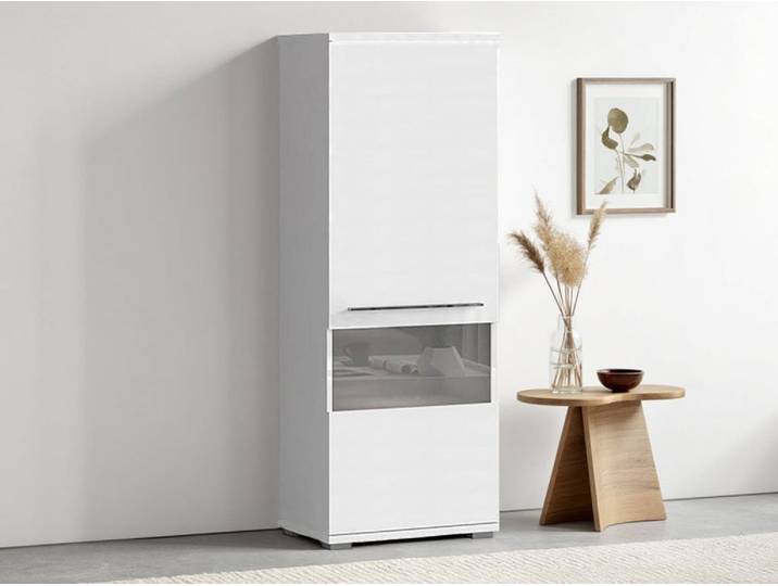 Vitrine GOODPRODUCT Piano , weiss (weiß hochglanz), B:60cm H:161,4cm T:40,2cm, Holzwerkstoff, Schränke, Vitrine, UV lackiert, Soft-Close Funktion