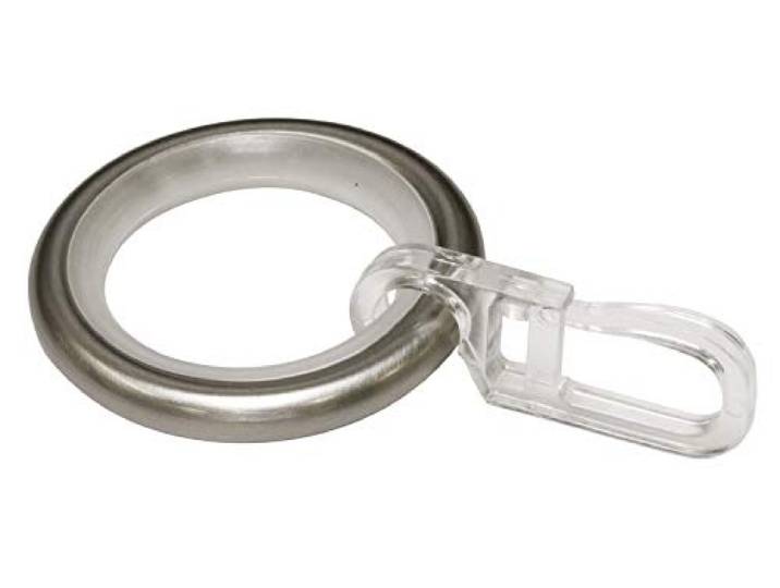 Gardinia Gardinenringe mit Gleiteinlage und Faltenlegehaken, Metall für Ø 16 mm Edelstahl-Optik, 10er Pack, 10, 30095