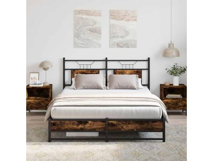 Stahlgestell mit Stauraum Lesekomfort Kopfteil Braun 140x200 cm Bettgestell ohne Matratze Räuchereiche 140x200 cm Holzwerkstoff mit Kopfteil Stauraum Metall Lattenrost stabil