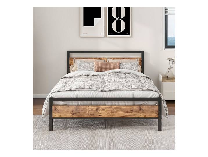 HOMERECOMMEND Metallbett aus Metall mit Lattenrost,Vintage Braun, 90x200cm (1-tlg), Kein Boxspring erforderlich, Quietschfest