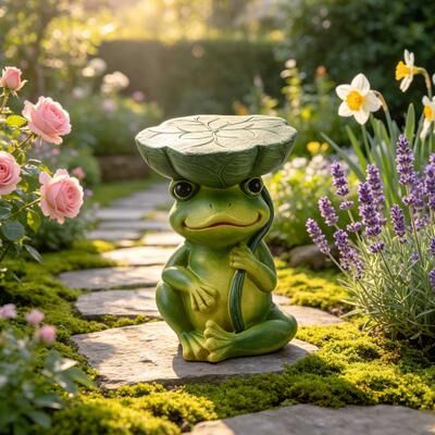 Kodotan sofa "9.8"" Sculptures Garden Statues, Frog Stool Garden Statue, Magnesium Oxide Stone Composite Outdoor Stool Decor for Yard Patio"
