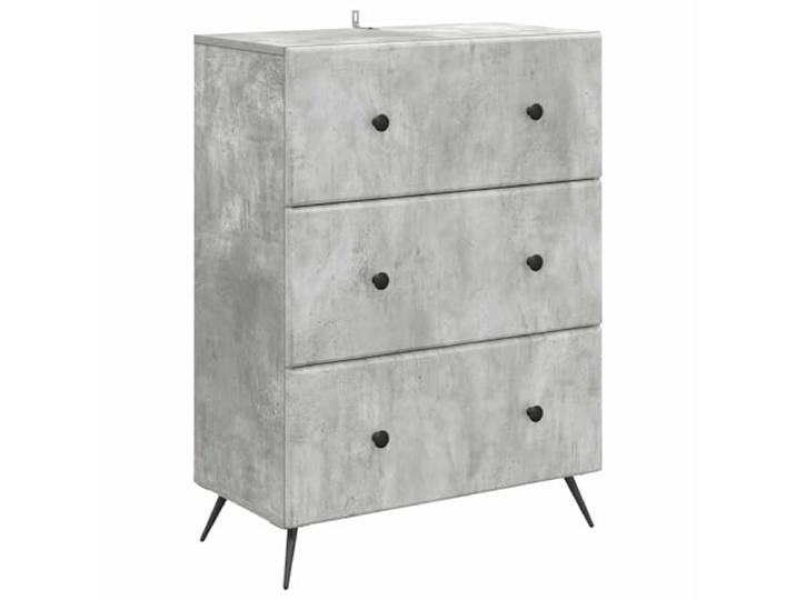 QINXIXINAIXI Schubladenschrank 66 x 34,5 x 90 cm Holzwerkstoff Betongrau Metallrahmen, Schiebetüren, verstellbare Innenregale, pflegeleicht, Stauraum für Kleidung und Büromaterial