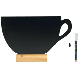 Securit® Tischtafel - Tassen-Silhouette - Holzsockel - Kreidestift inklusive