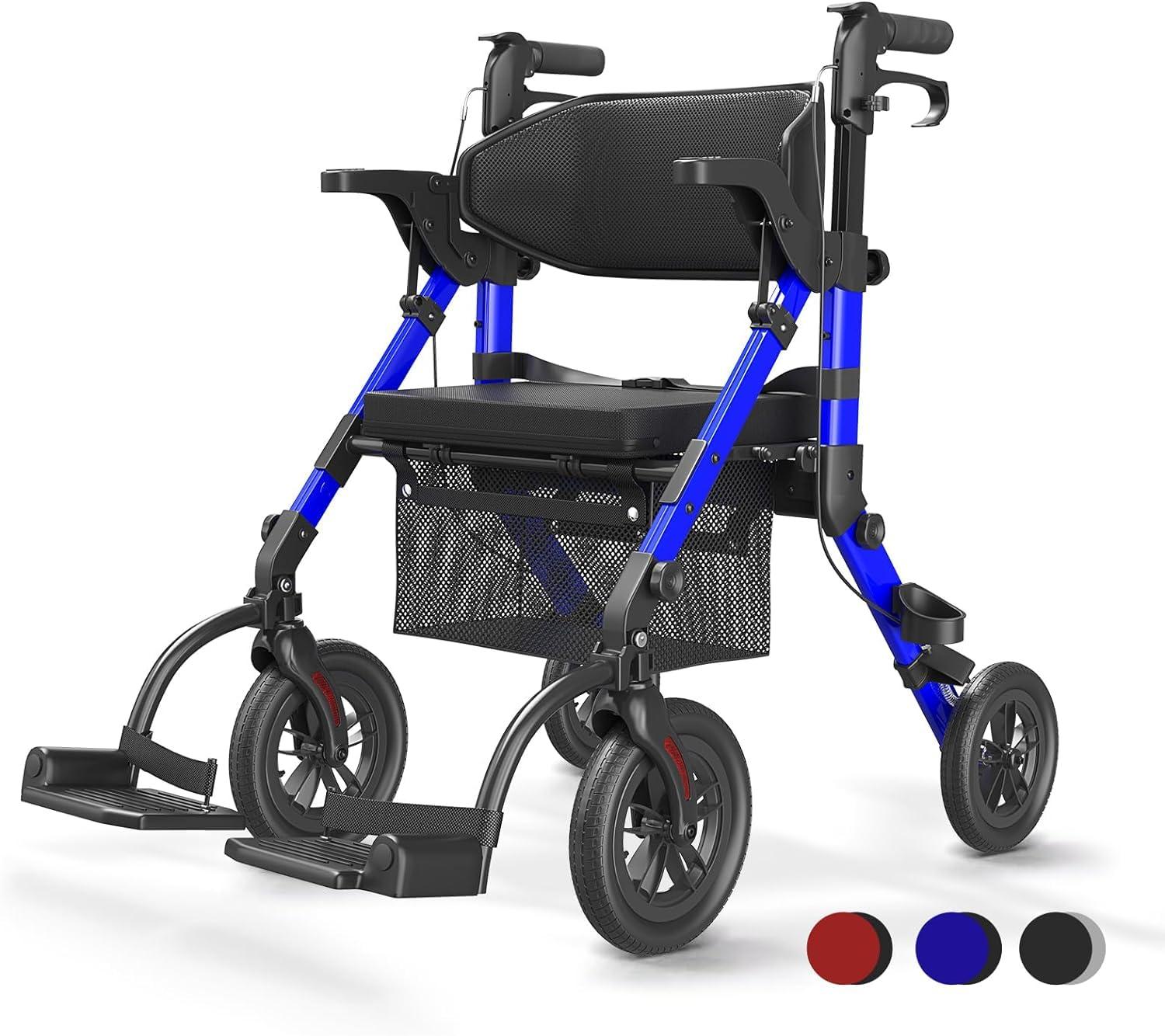 Rollator und Rollstuhl, faltbar - 2-in-1 - Aluminium - Blau