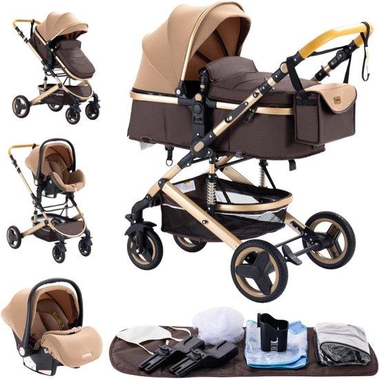 Kinderwagen 3-in-1 - Kombi-Kinderwagen - Für den Transport von Babys - Doppeltes Federungssystem - 60 x 105 cm - Khaki