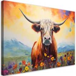 WANDBILD pastellwiese schottische kuhblumen