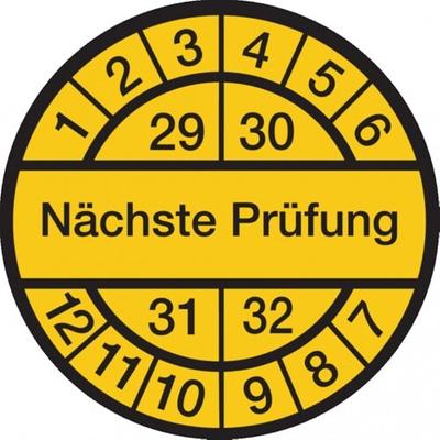 König Werbeanlagen Dreifke® Prüfplakette, Nächste Prüfung, schwarz/gelb, - 30 mm Dokumentenfolie selbstklebend