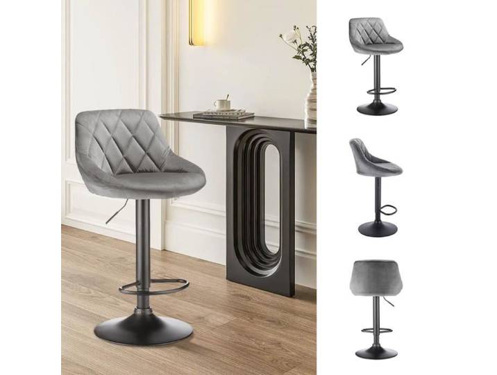 Tabourets de Bar - XUANYU - Spoon - Assise en Velours - Gris - Lot de 2