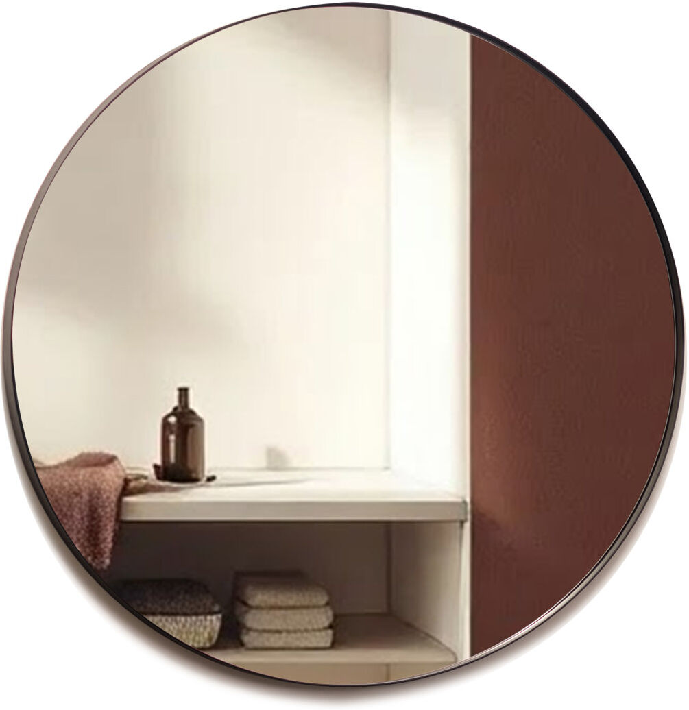 Latitude Run Mood Premium Round Bathroom Mirror Framed Wall Mounted, Circle Frame Modern & Stylish Matte Black 60 cm x 60 cm