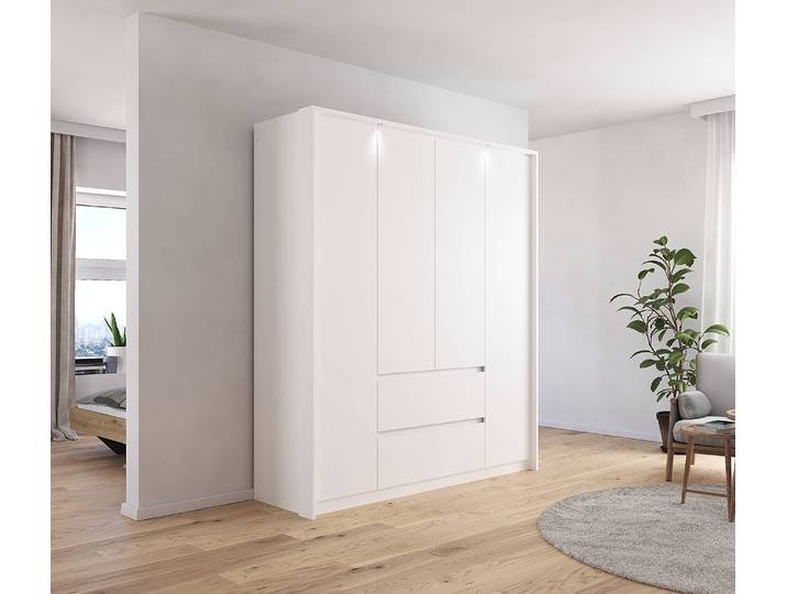 Drehtürenschrank mit Passepartout 185cm mit Beleuchtung Weiß/Alpinweiß ohne Spiegeltür/-en