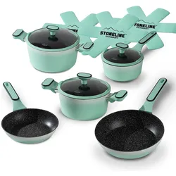 STONELINE® Mint Kochgeschirr-Set 11-teilig mit Deckeln, beschichtete Töpfe & Pfannen