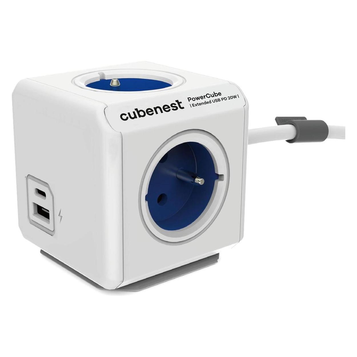 NoName Cubenest PowerCube Extended USB A+C PD,, White-Blue, (3 rozbo??ka, 1x USB, 1x USB-C) (CEE 7/5, USB-C, 1.50 m) (6974699970835)