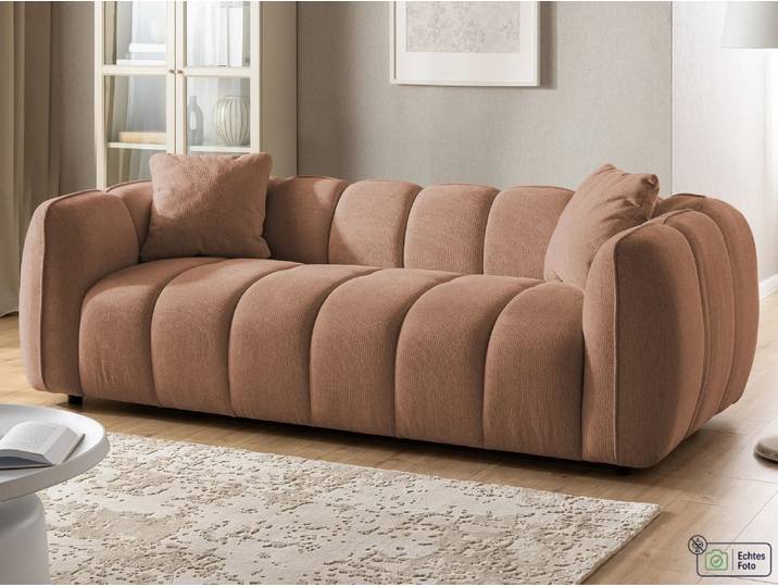 S-Style Möbel Nubira - Komfortables 3-Sitzer-Sofa in tief gesteppter Bubble-Optik aus weichem Strukturstoff mit modernem Design - Terrakotta