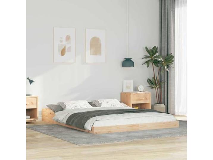 Massives Kiefernholz Plattformbett Modern Minimalistisch 150 x 200 cm Braun Bettrahmen Braun 150x200 cm Massives Kiefernholz Plattformbettgestell Stabil Holzlattenrost Ohne Boxspring Modern