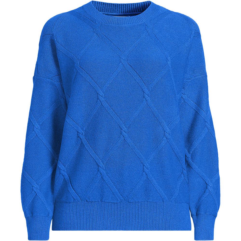 CashTouch Pullover mit Rautenmuster in Plus-Größe, Damen, size: plus, Blau, Baumwoll-Mischung/Polyester-Mischung/Nylon-Mischung, by Lands' End