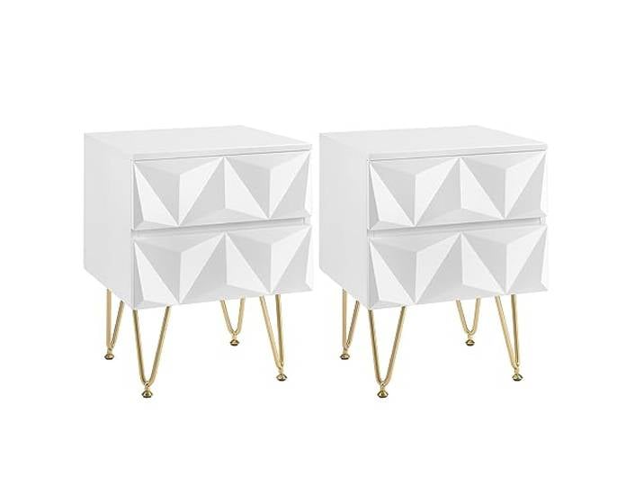 EUGAD Nachttisch 2er Set Weiß/Gold 3D-Effekt 2 Schubladen 2 Schubladen; 3D-Effekt; 40x53x40 cm; für Schlafzimmer u. Wohnzimmer