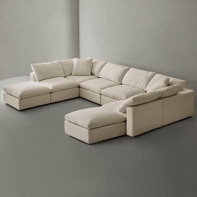 Lesly Square Arm Linen Fabric Rectangle Sectional Sofa Combination Sofa in Linen Beige