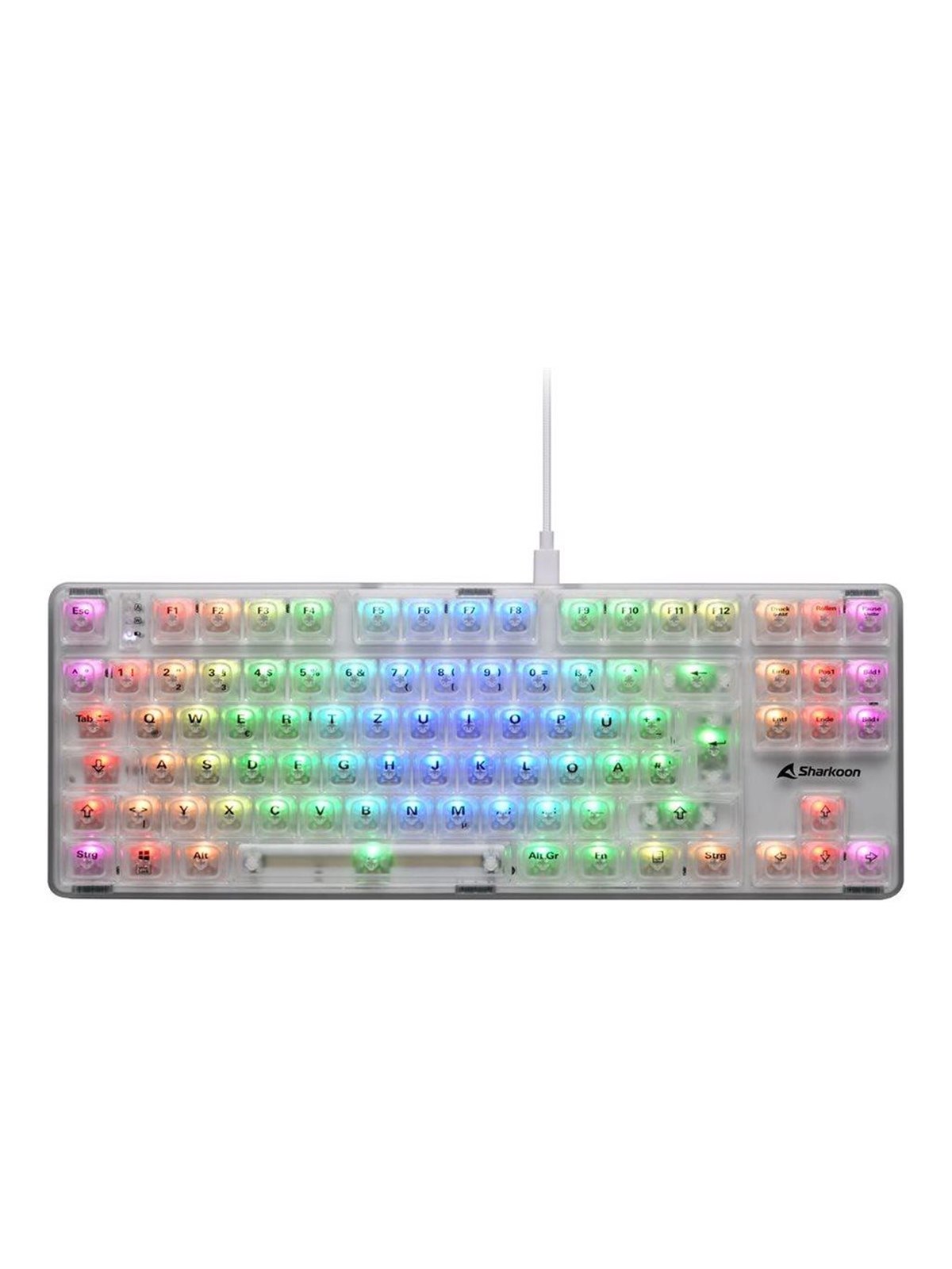 Sharkoon Crystal Shark - keyboard - dual mode - 85% compact TKL - QWERTZ - German - white Input Device - Gaming Tastatur - 85% - Deutsch - Weiss
