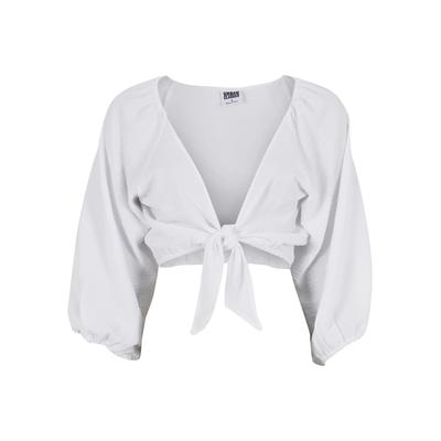 Klassische Bluse URBAN CLASSICS "Urban Classics Ladies Structured Knotted Blouse", Damen, Gr. L, weiß, 100% Polyester, Blusen