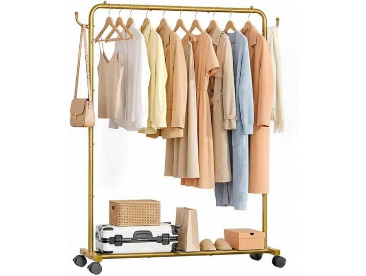 Portant à Vêtements Robuste avec Roulettes: Porte Manteau en Métal avec à Porte Vêtements 118 cm Doré