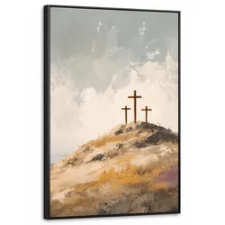 LEINWAND Bilder mit Rahmen - Hügel - Abstrakt - Christentum - Kreuz - 60x90