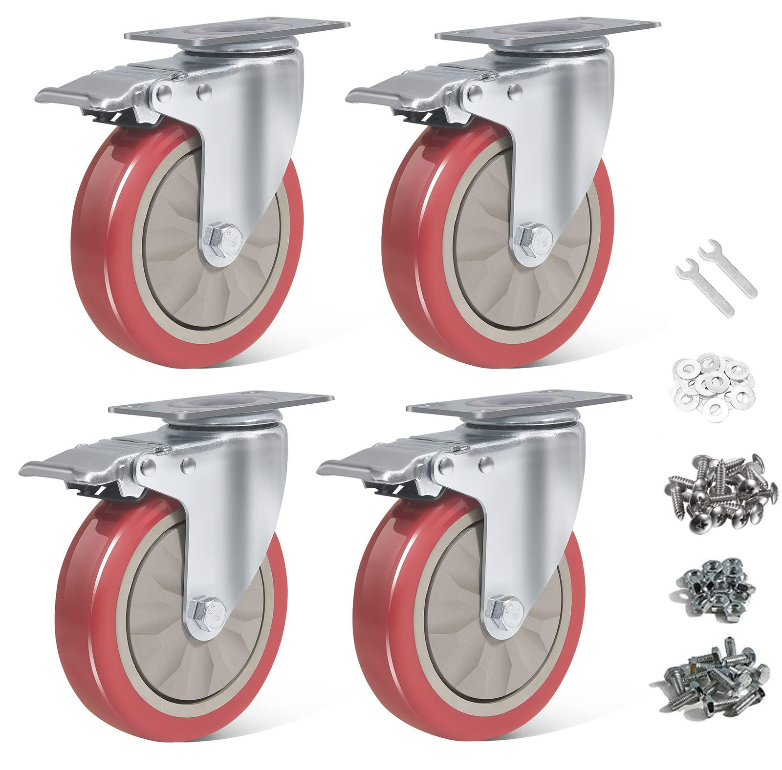 Set van 4 zwenkwielen met rem voor meubels, 125 mm