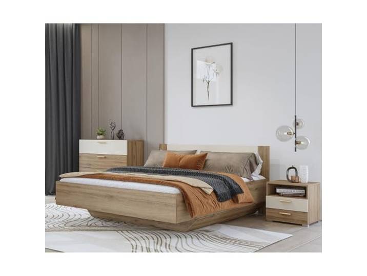 Lomadox Schlafzimmer Set Bettgestell 160x200 cm Lattenrost klappbar Bettkasten Nachtkommode Kommode Eiche beige