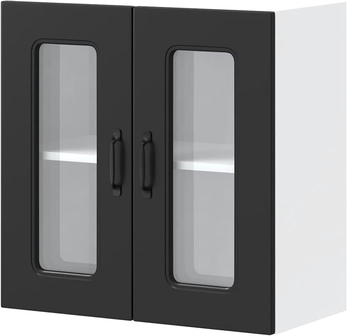Houten wandkast met glazen deuren voor in de keuken, eetkamer of badkamer