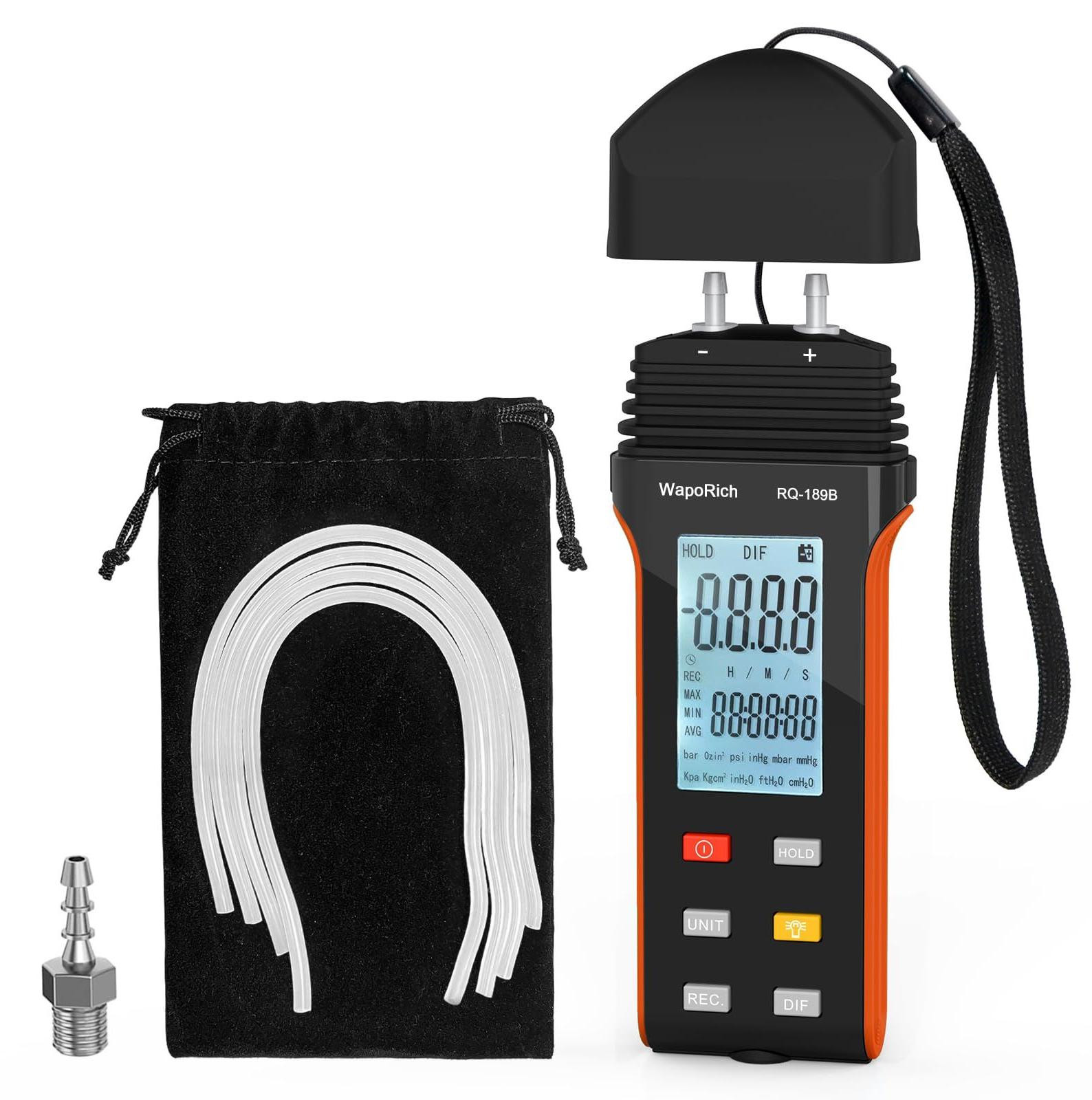 Selius Professionele Dual Port Luchtdrukmeter Digitale Manometer met Slang Kit