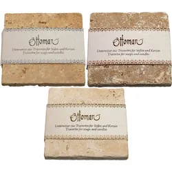 3er Set Seifenablagen aus Travertin, quadratisch - Handgefertigt, gesundheitlich unbedenklich, 3 Farbkombinationen - 10x10cm für Bad & WC