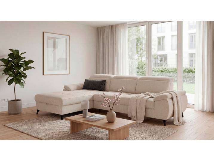 Ecksofa EXXPO - SOFA FASHION TAOS bequem, komfortabel durch Kopfteilverstellung, Breite 281cm , beige (cappuccino), B:281cm H:78cm T:166cm, Sofas, Ecksofa, inkl. Bettfunktion und Bettkasten,toller Sitzkomfort, Steppung im Sitz