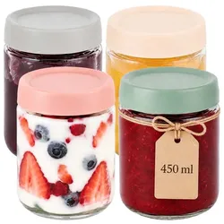 Relaxdays Einmachgläser 4er Set 450 ml Lila,Rosa,Transparent