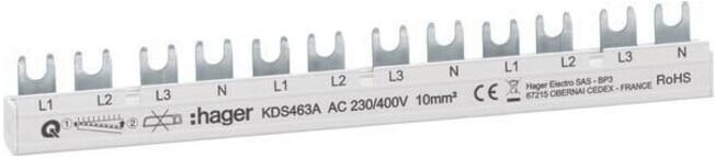 Hager Phasenschiene 12 Module 63A L1L2L3N-L1L2L3N KDS463A)