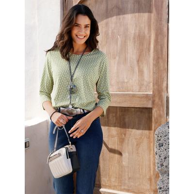 Print-Shirt INSPIRATIONEN "Print-Shirt", Damen, Gr. 38, grün (schilf, ecru, bedruckt), 50% Baumwolle, 50% Modal, bedruckt, gemustert, mehrfarbig, Rundhals, Shirts