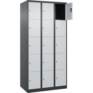 CP-Möbel Schließfachschrank Classic Plus lichtgrau, 15 Fächer, Stahl, 90 x 185cm, mit Zylinderschloss