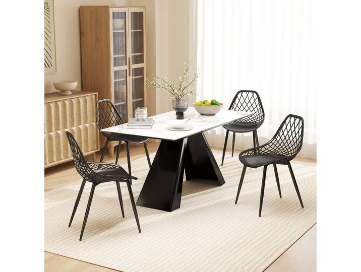 HOMCOM Ensemble 4 Chaises Modernes Noir Plastique Pieds Métal
