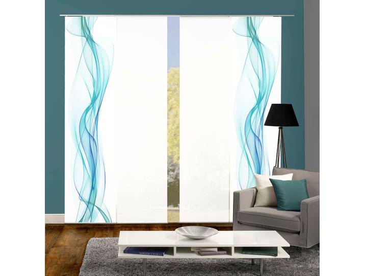 Schiebegardine HOME WOHNIDEEN 4ER SET HAZE Gr. 1, blau (petrol), B:60cm H:245cm, Polyester, Gardinen, Schiebegardine, HxB: 245x60, Schiebevorhang 4er Set Digitaldruck