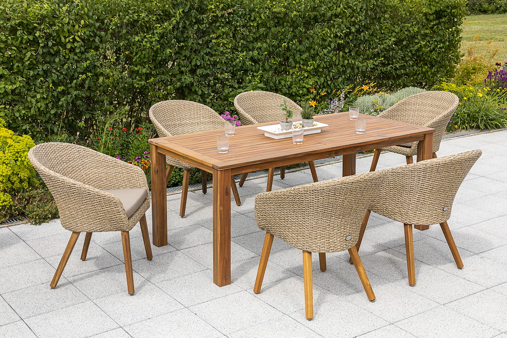 MERXXHANDELS Arrone Set 7tlg 6 Sessel Kissen Tisch 185x90cm 16909570
