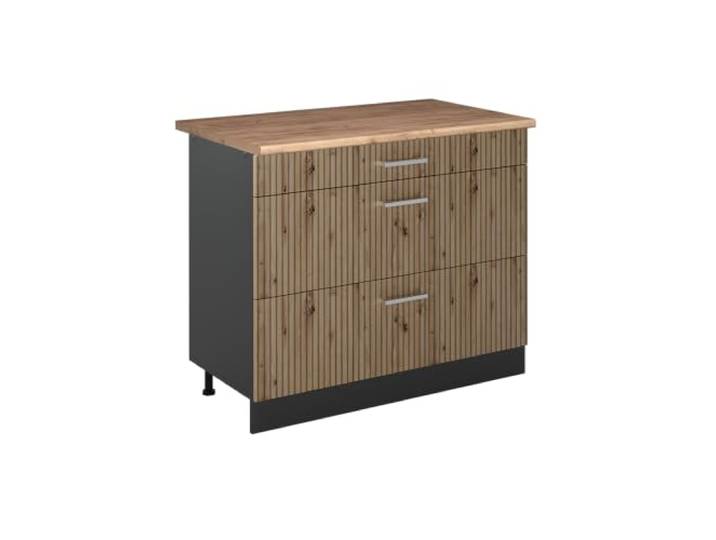 Vicco Küchenunterschrank R-Line , Artisan-Eiche/Anthrazit 100 cm 3 Schubladen · Arbeitsplatte Eiche · Höhenverst. Füße · Leichter Zugriff · Frei kombinierbar