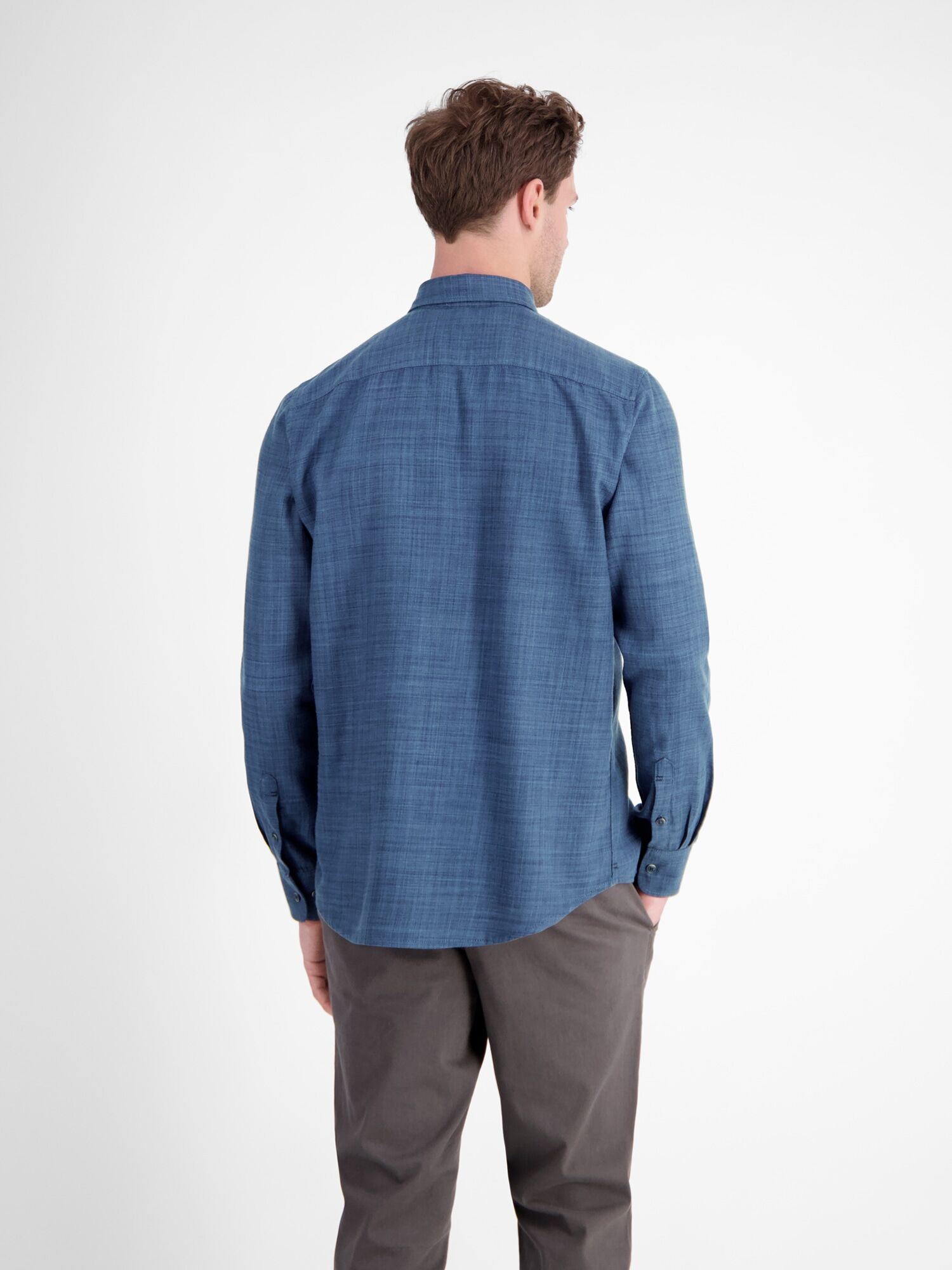 Langarmhemd LERROS "Herrenhemd, Fancy-Twill", Herren, Gr. M, Normal- und Kurzgrössen, blau (storm blau), 65% Baumwolle, 35% Lyocell, Hemden Langarmhemd storm blau M, Normal- und Kurzgrössen