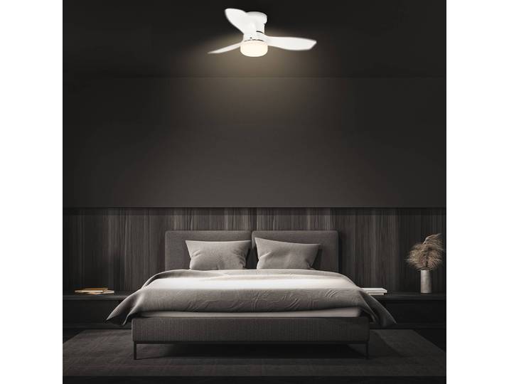 Briloner LED-Deckenventilator Pan, DC-Motor, weiß, Ø 60 cm, CCT dimmbar, weiß / opal, für Schlafzimmer, Kunststoff, Modern