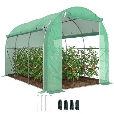 Outsunny Garten-Tunnel-Gewächshaus 6 Fenster verzinkter Stahlrahmen UV-beständig 3x2m/Grün