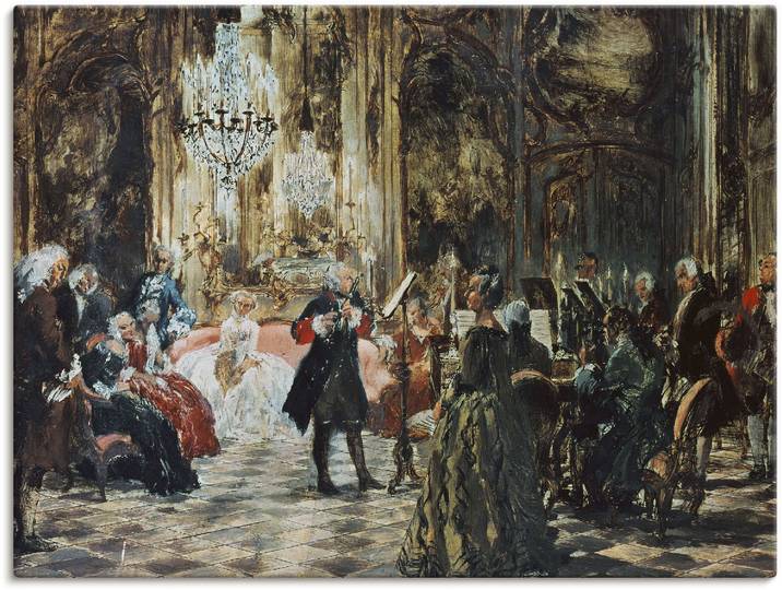 Leinwandbild ARTLAND Flötenkonzert Friedrich des Grossen. , braun (farbe bild(er): braun), B:80cm H:60cm, Bilder, Leinwandbild, auf Holzrahmen gespannt