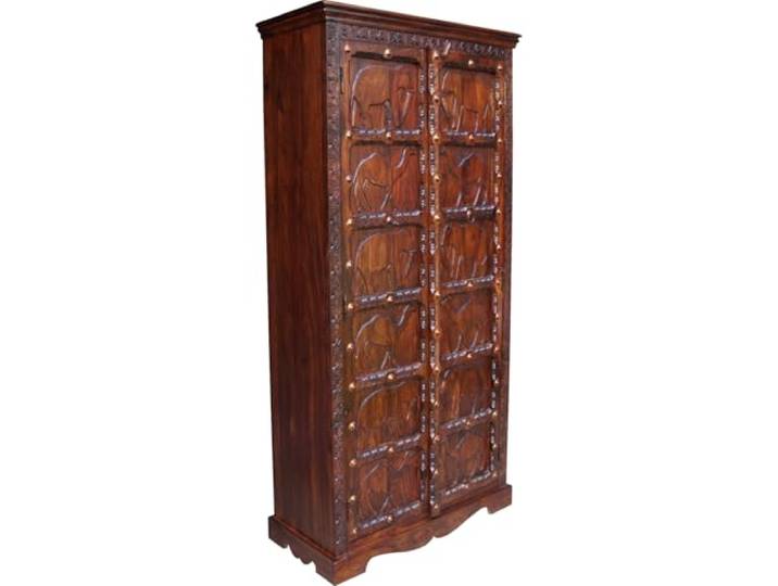 Schrank, Kleiderschrank, Massivholz, Kolonialstil, handgefertigt, Modell 7 Handgearbeiteter Schrank aus gewachstem Akazienholz, mit Schnitzereien, stilvolle Akzente, langlebige Qualität.