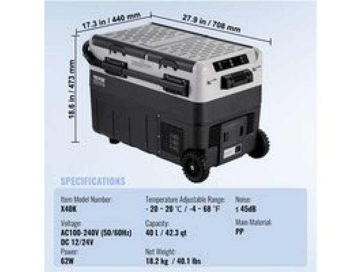 Réfrigérateur Portable à Compression 40 L-VEVOR-Congélateur Portable avec Roues pour Camion Bateau Camping