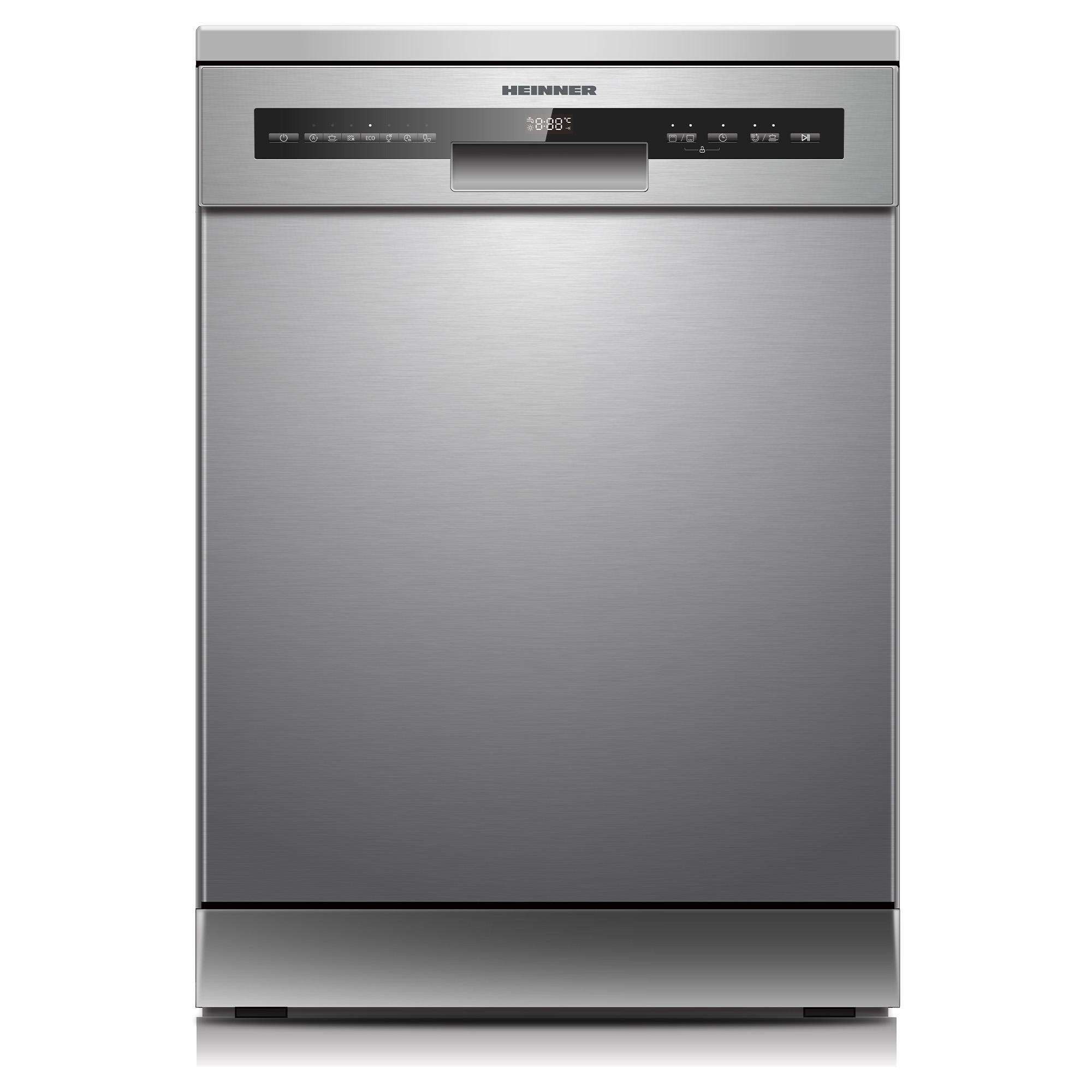 Heinner HDW-FSM60714AXD+++, Freistehend, Standardgröße (60 cm), Edelstahl, Silber, Tasten, LED