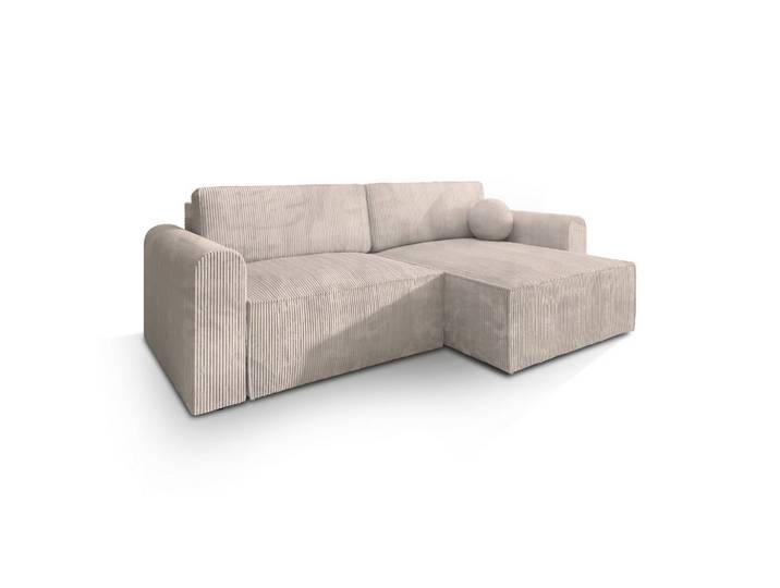 ECKSOFA FIANO P Creme Kordstoff mit Schlaffunktion